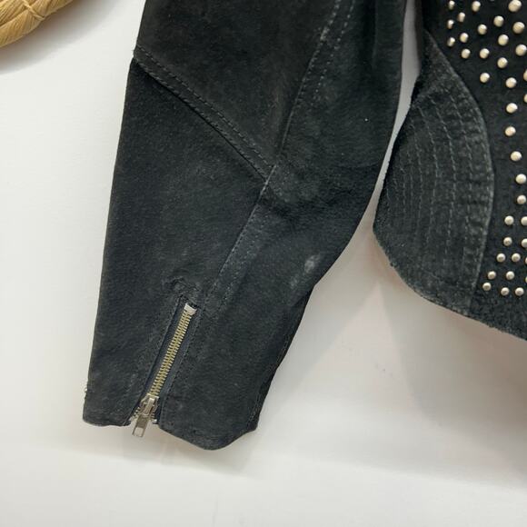 Vintage Morganwear Leather Jacket Small Black Studded Moto Lace Up Belt Biker - Picture 8 of 9